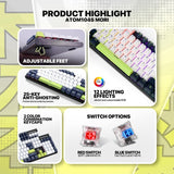 Fantech MORI Edition MK878S - ATOM104S, Pro Wired Mechanical Keyboard with RGB Lighting White