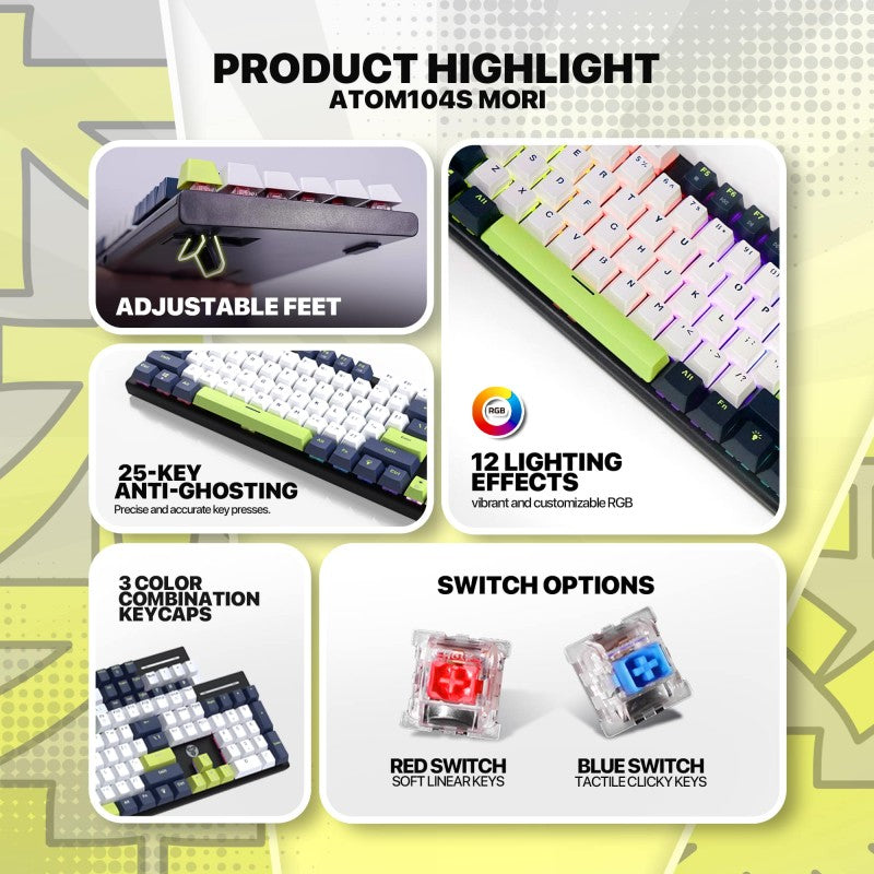 Fantech MORI Edition MK878S - ATOM104S, Pro Wired Mechanical Keyboard with RGB Lighting White