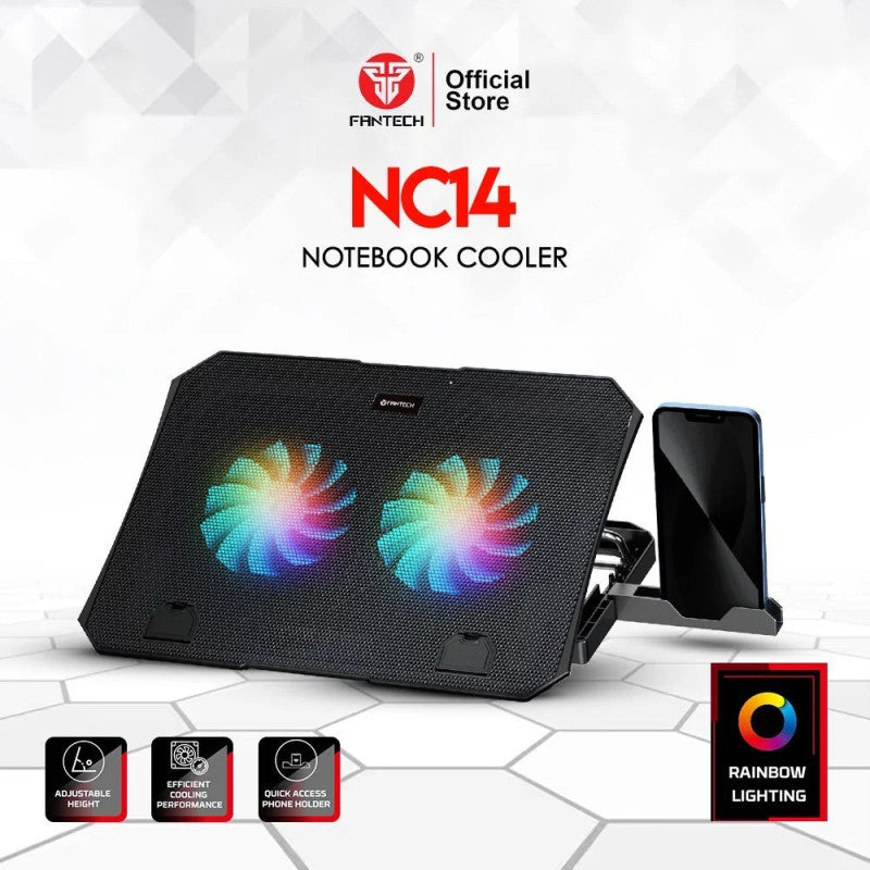 Fantech NC14 Notebook Cooler, efficient cooling performance, height adjustable with phone holder