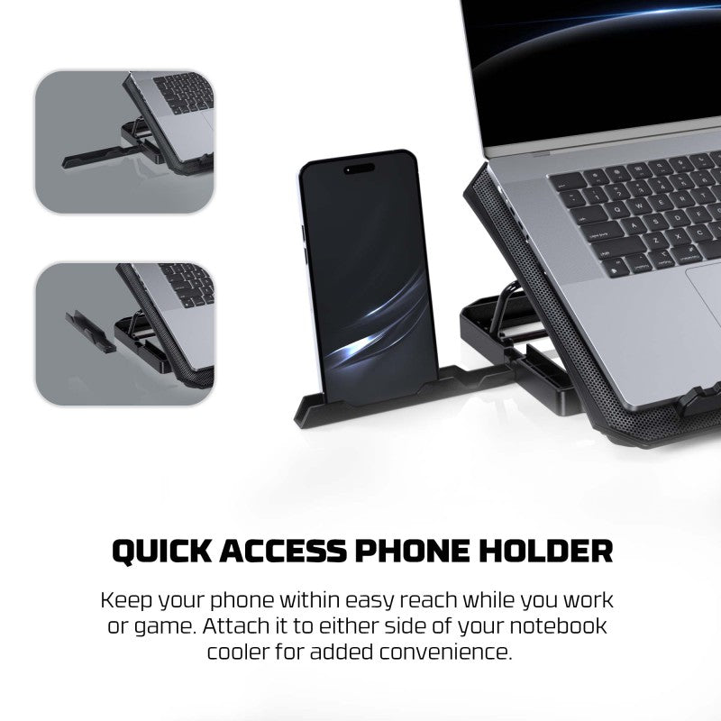 Fantech NC14 Notebook Cooler, efficient cooling performance, height adjustable with phone holder