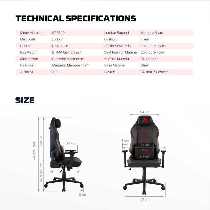 FANTECH NeoArc Pro GC284P Luxury PU Leather, Magnetic Memory Foam & Lumbar Support, Ultimate Comfort Fully Adjustable Features