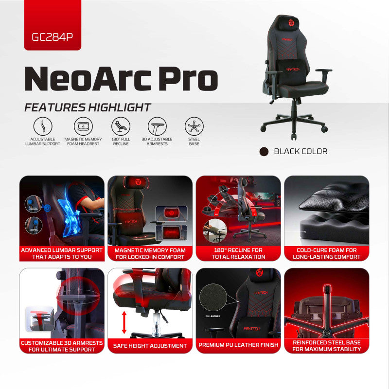 FANTECH NeoArc Pro GC284P Luxury PU Leather, Magnetic Memory Foam & Lumbar Support, Ultimate Comfort Fully Adjustable Features