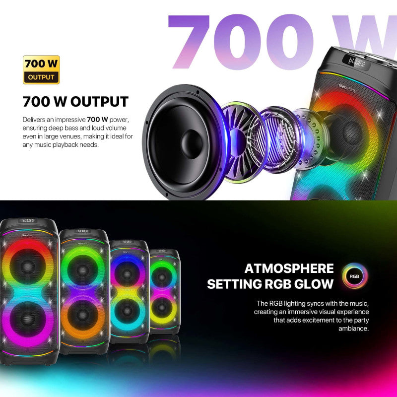 FANTECH NeraParty NP02: 700W Party Speaker, Dual 8" Woofers, RGB Lights, TWS, FM, Mic/Guitar Input & Wireless Karaoke Kit