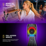 FANTECH NeraParty NP02: 700W Party Speaker, Dual 8" Woofers, RGB Lights, TWS, FM, Mic/Guitar Input & Wireless Karaoke Kit