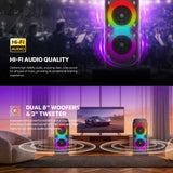 FANTECH NeraParty NP02: 700W Party Speaker, Dual 8" Woofers, RGB Lights, TWS, FM, Mic/Guitar Input & Wireless Karaoke Kit