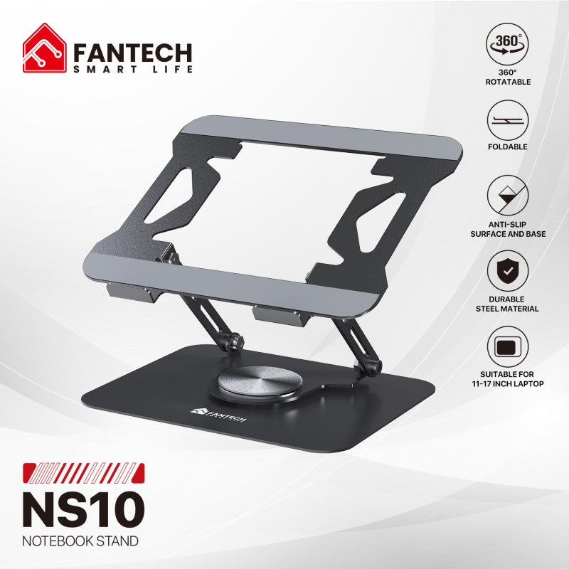 Fantech NS10 Portable Laptop Stand & Riser – Adjustable Height, Heavy-Duty Steel, 360° Rotating Base, for 11” to 17” Laptops