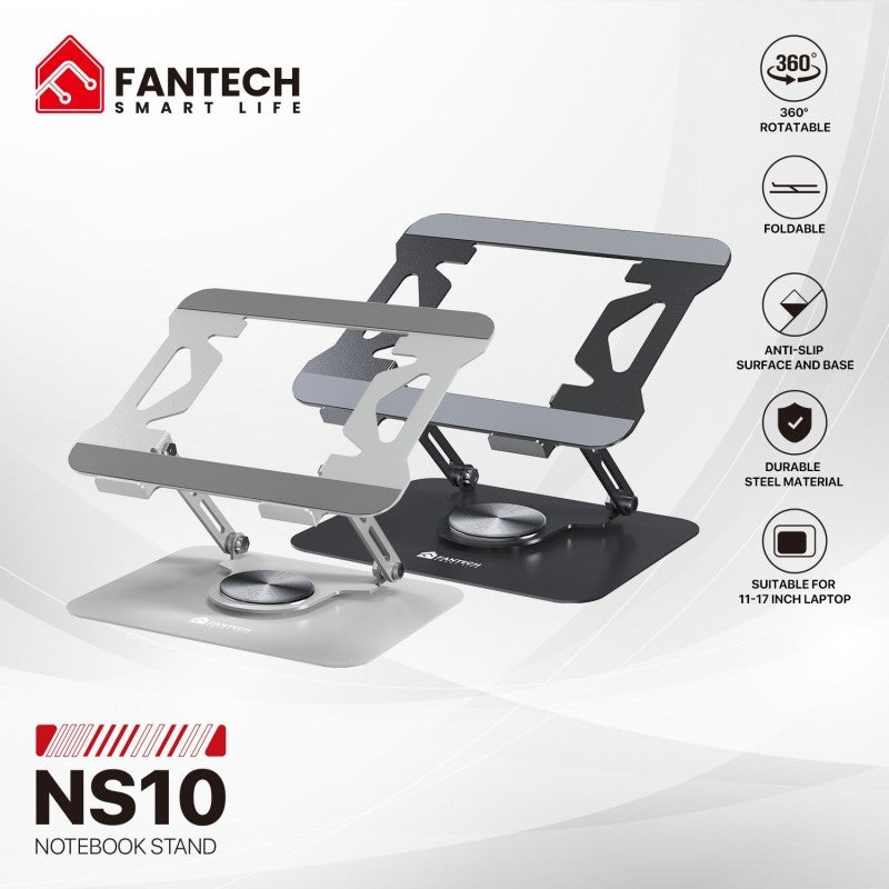 Fantech NS10 Portable Laptop Stand & Riser – Adjustable Height, Heavy-Duty Steel, 360° Rotating Base, for 11” to 17” Laptops