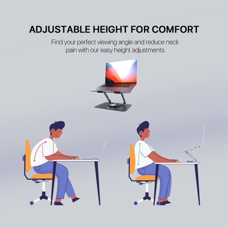 Fantech NS10 Portable Laptop Stand & Riser – Adjustable Height, Heavy-Duty Steel, 360° Rotating Base, for 11” to 17” Laptops