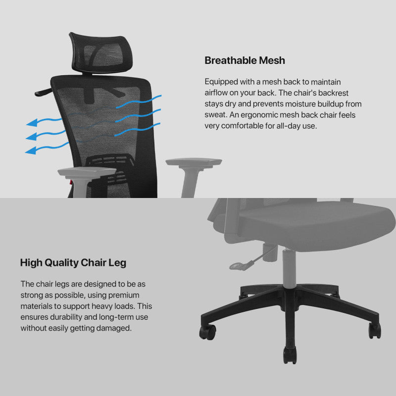 Fantech OC-A258SV2: Ergonomic & Heavy-Duty Office Chair with Lumbar Support, Adjustable Headrest & Built-in Jacket Holder Grey