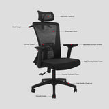 Fantech OC-A258SV2: Ergonomic & Heavy-Duty Office Chair with Lumbar Support, Adjustable Headrest & Built-in Jacket Holder Grey