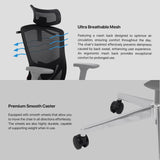 FANTECH OC-A259PRO Office Chair with Adjustable 4D Armrests, Retractable Leg Rest, Breathable Backrest, and Smart Features Black