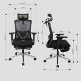 FANTECH OC-A259PRO Office Chair with Adjustable 4D Armrests, Retractable Leg Rest, Breathable Backrest, and Smart Features Black