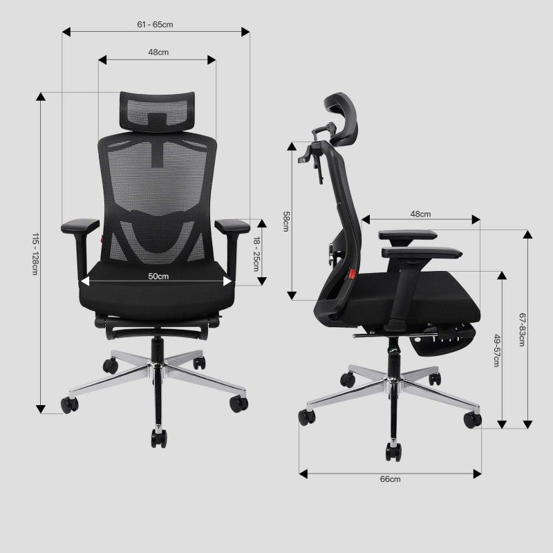 FANTECH OC-A259PRO Office Chair with Adjustable 4D Armrests, Retractable Leg Rest, Breathable Backrest, and Smart Features Black