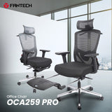 FANTECH OC-A259PRO Office Chair with Adjustable 4D Armrests, Retractable Leg Rest, Breathable Backrest, and Smart Features Black