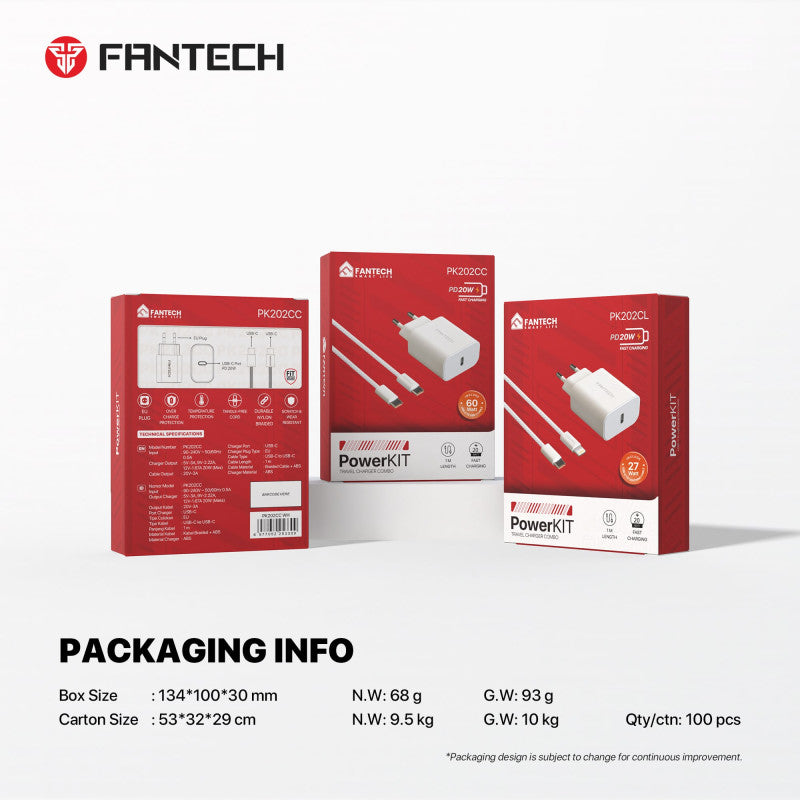 FANTECH Power Kit PK202CC – 20W PD Fast Charging USB-C Charger + 1M USB-C to USB-C Cable