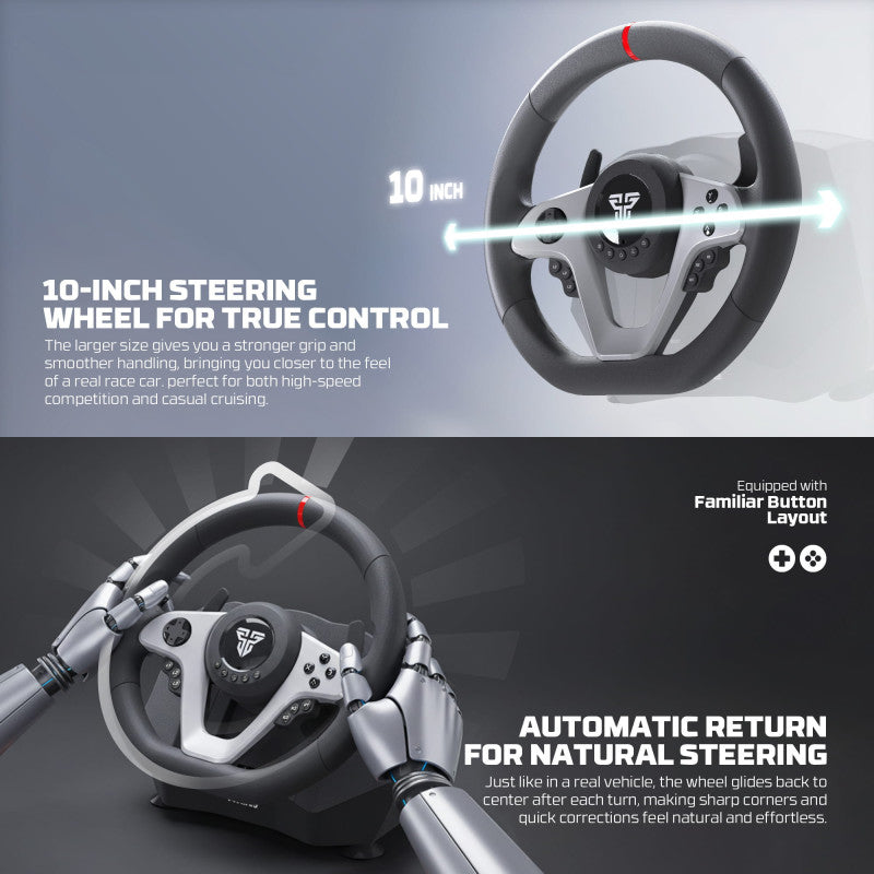 FANTECH R1V2 Professional 900° Racing Steering Wheel Bundle with Gear Shifter & Hall-Effect Pedals, Dual-Motor Vibration