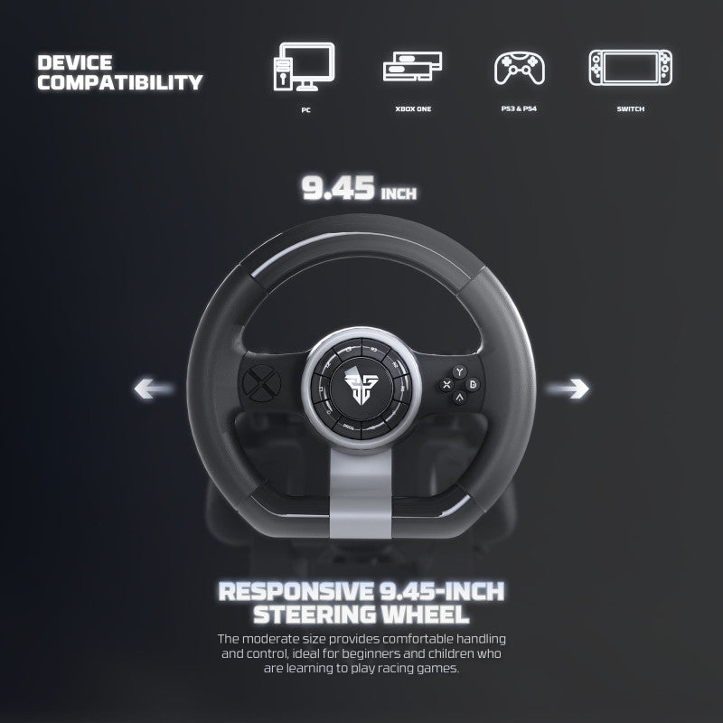 Fantech R2 Racing Steering Wheel with Analog Pedals – 180° Rotation, Dual Vibration for PC, PS4, PS3, Xbox One & Switch