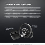 Fantech R2 Racing Steering Wheel with Analog Pedals – 180° Rotation, Dual Vibration for PC, PS4, PS3, Xbox One & Switch