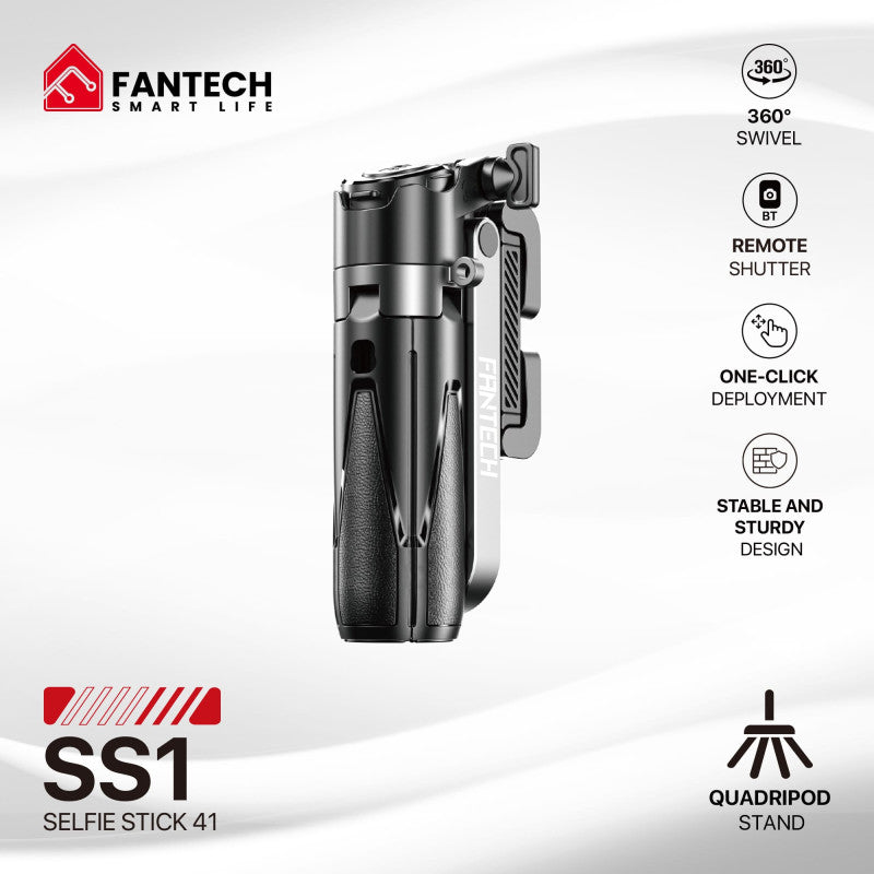 FANTECH SS141 SELFIE STICK: Pocket-Sized Mini Quadripod Stand, Bluetooth Remote, Adjustable Height (11.7 cm to 41 cm)