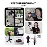 FANTECH SS141 SELFIE STICK: Pocket-Sized Mini Quadripod Stand, Bluetooth Remote, Adjustable Height (11.7 cm to 41 cm)
