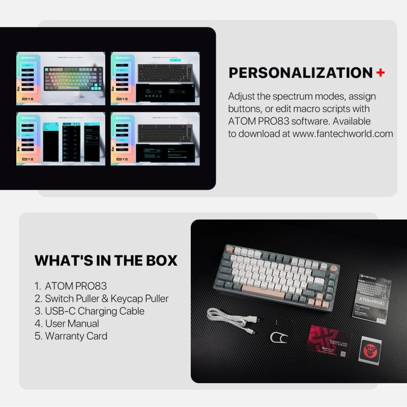 Fantech STELLAR Edition MK913 - ATOM PRO83, 3 Modes: Bluetooth, Wireless & Wired, Built-in Battery, Mechanical Gaming Keyboard