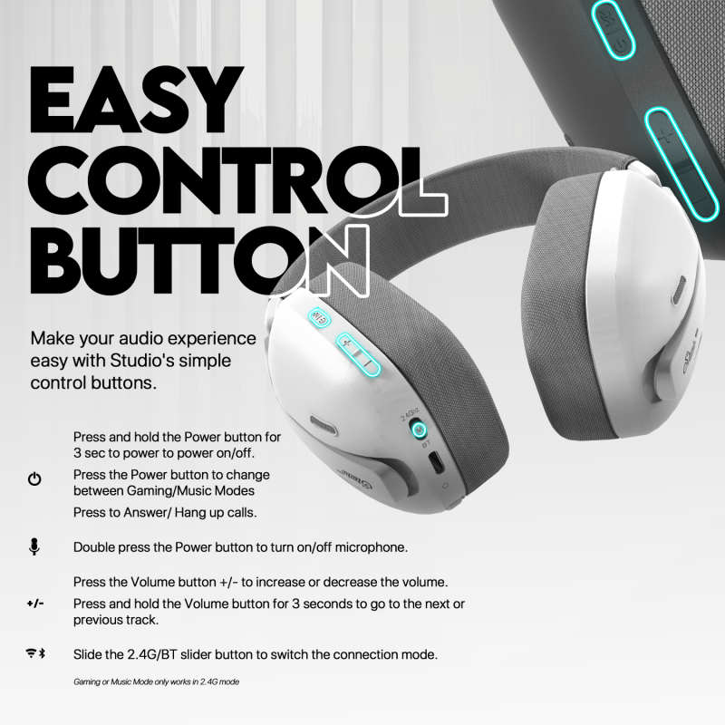 Fantech STUDIO PRO WHG03P, Premium Wireless Headset, 4 Mode: Wired USB port, Bluetooth, Wireless Strikespeed & 3.5mm jack