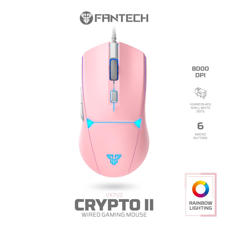 Fantech VX7V2 CRYPTO, Advanced Sensor 8000DPI, RGB Lighting, Wired Gaming Mouse (Pink)