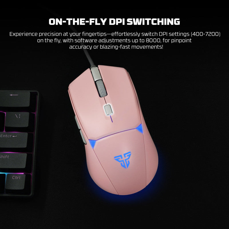 Fantech VX7V2 CRYPTO, Advanced Sensor 8000DPI, RGB Lighting, Wired Gaming Mouse (Pink)