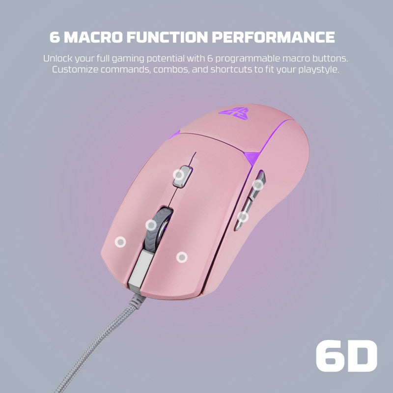 Fantech VX7V2 CRYPTO, Advanced Sensor 8000DPI, RGB Lighting, Wired Gaming Mouse (Pink)