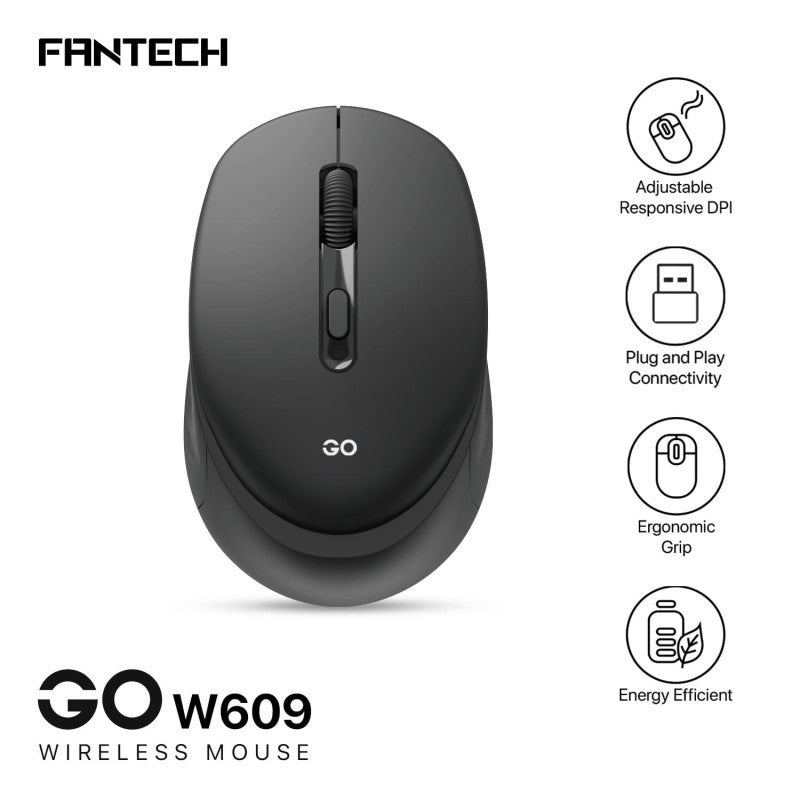 Fantech W609 GO, High-Precision 1600 DPI Wireless Productivity Mouse for Everyday Use
