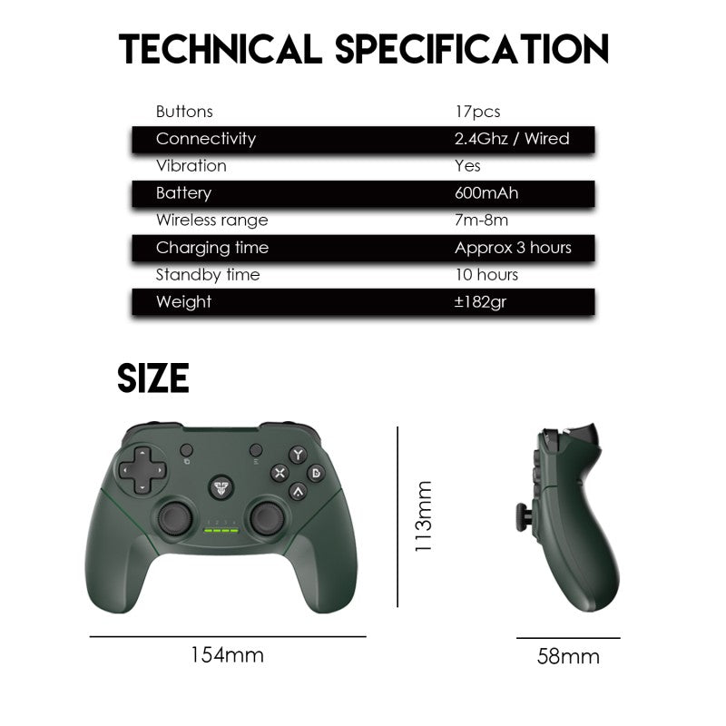 Fantech WGP12 Revolver II: Wireless 2.4GHz Gaming Controller with Buit-In Rechargeable Lithium-ion Battery