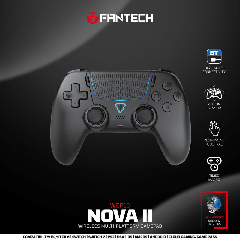 FANTECH WGP16 NOVA II Wireless Multi-Platform Gamepad – Dual Mode, Vibration, Motion Controls, 10H Battery, Black