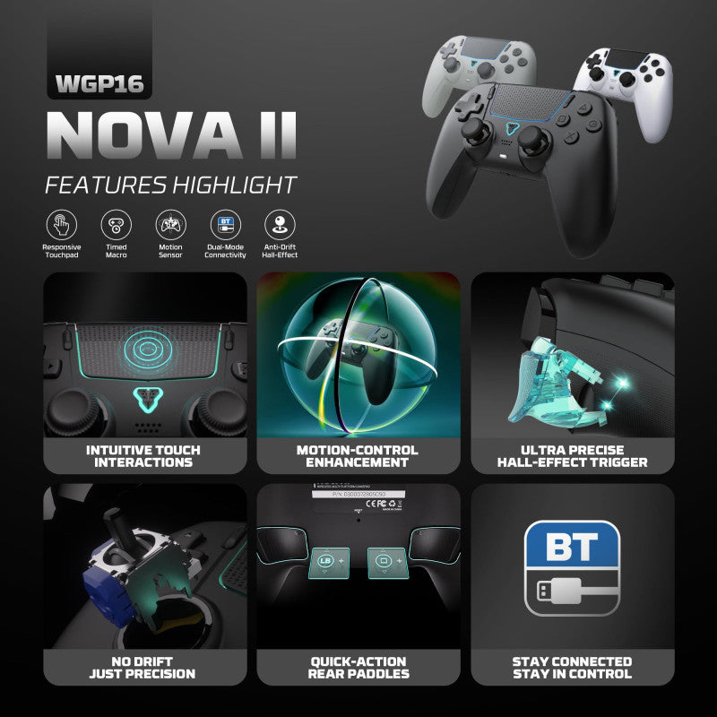 FANTECH WGP16 NOVA II Wireless Multi-Platform Gamepad – Dual Mode, Vibration, Motion Controls, 10H Battery, Black