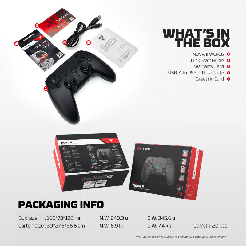 FANTECH WGP16 NOVA II Wireless Multi-Platform Gamepad – Dual Mode, Vibration, Motion Controls, 10H Battery, Black