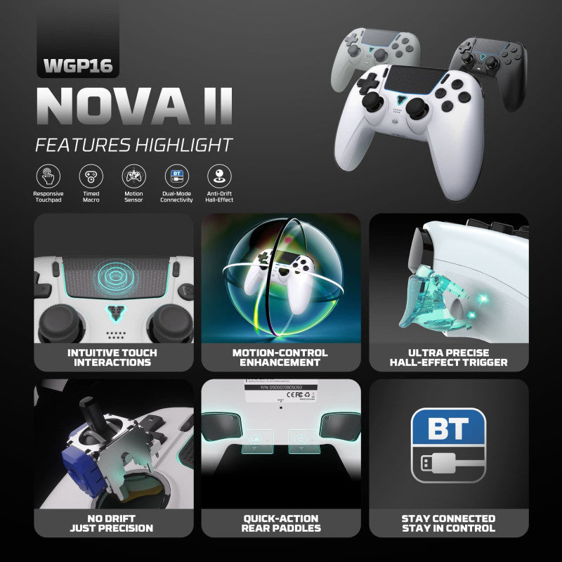 FANTECH WGP16 NOVA II Wireless Multi-Platform Gamepad – Dual Mode, Vibration, Motion Controls, 10H Battery, White