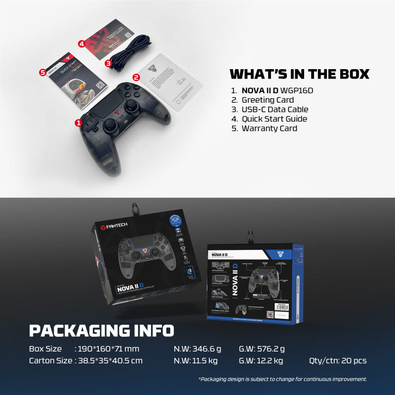FANTECH WGP16D Nova II Wireless Controller, Multi-Platform Gaming Pad for PS5, PC & Mobile
