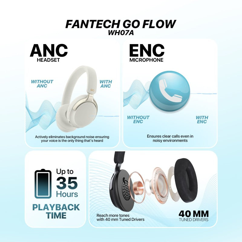 FANTECH WH07A GO VIBE: Bluetooth, - Active Noise Cancelling (ANC) WIRELESS HEADSET