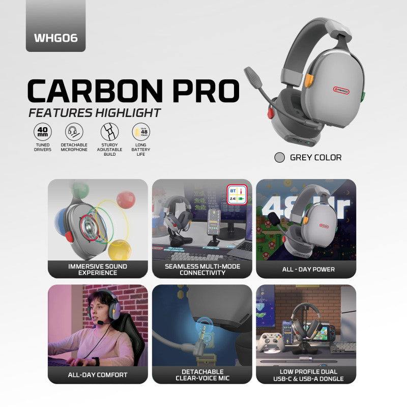 Fantech WHG06 CARBON PRO Multi-Platform Wireless Headset, QUAD Mode Connection