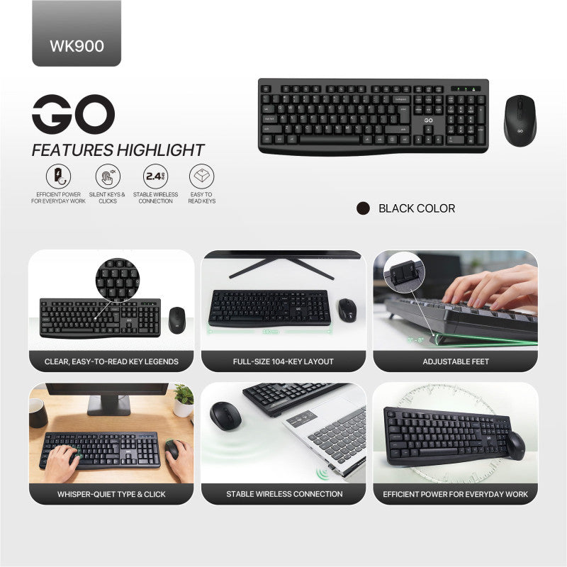 FANTECH WK900 Wireless 2.4 GHz Silent Keyboard & Mouse Combo English/Arabic, 1600 DPI, Perfect for Daily Office or Business Use
