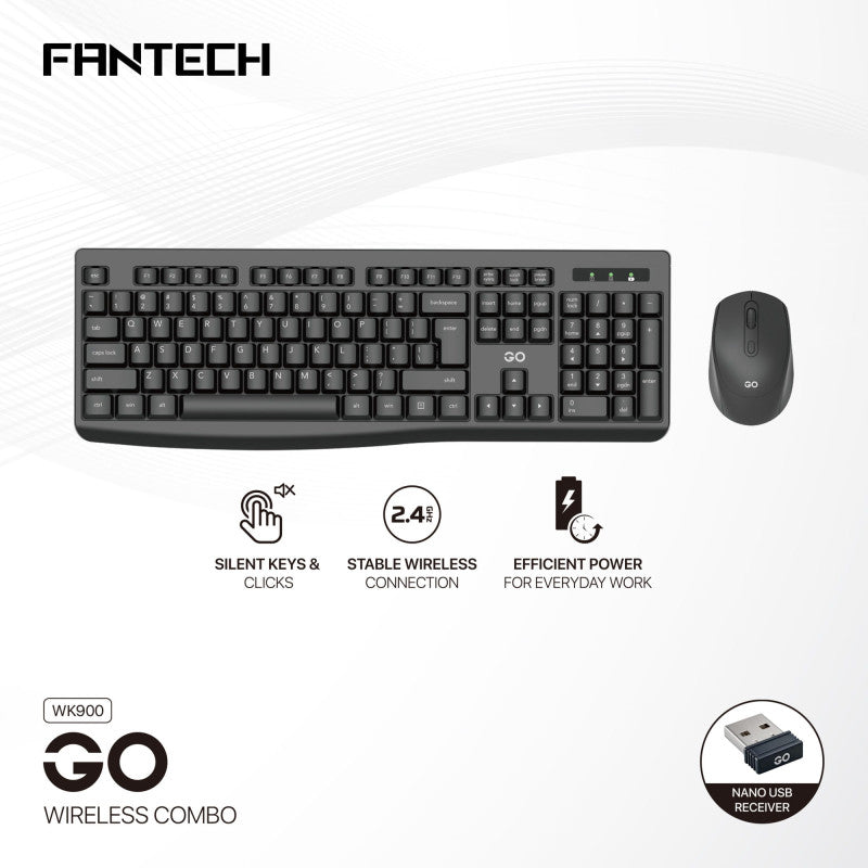 FANTECH WK900 Wireless 2.4 GHz Silent Keyboard & Mouse Combo English/Arabic, 1600 DPI, Perfect for Daily Office or Business Use