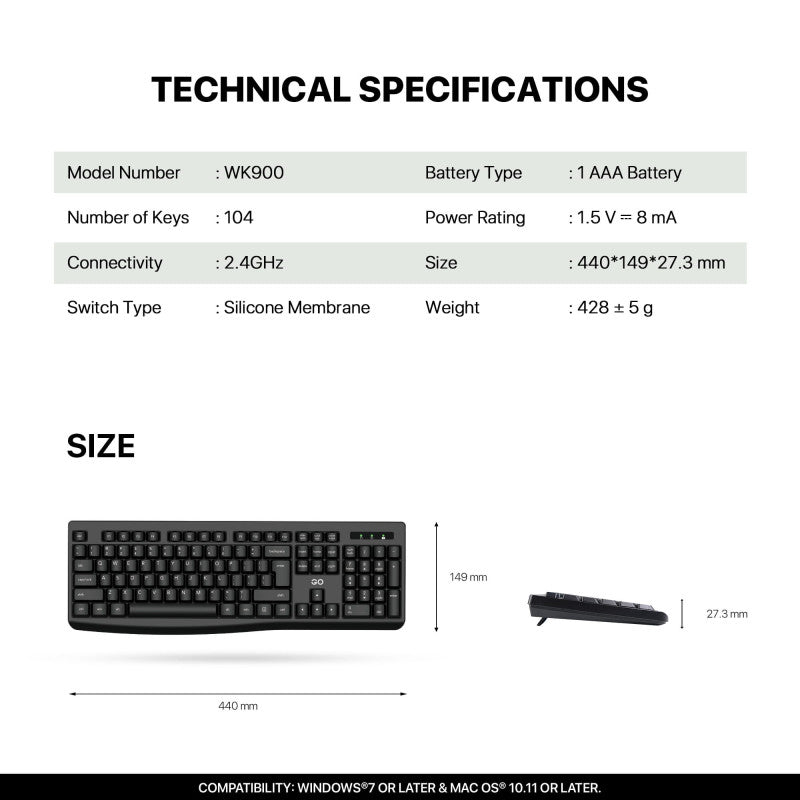 FANTECH WK900 Wireless 2.4 GHz Silent Keyboard & Mouse Combo English/Arabic, 1600 DPI, Perfect for Daily Office or Business Use