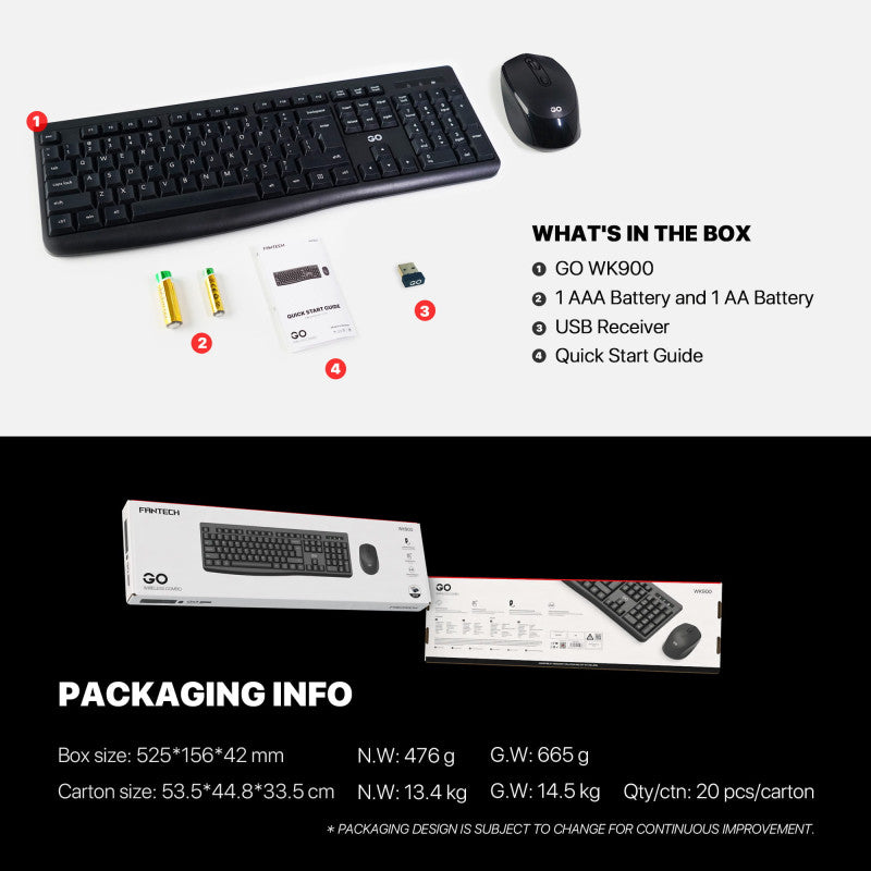 FANTECH WK900 Wireless 2.4 GHz Silent Keyboard & Mouse Combo English/Arabic, 1600 DPI, Perfect for Daily Office or Business Use