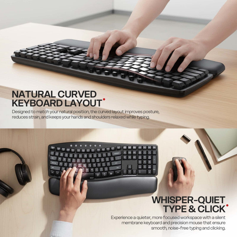 FANTECH WKM71 AERA ARCH: The Ultimate Natural Curved Ergonomic Wireless Combo, High-Performance Silent Keyboard & Mouse