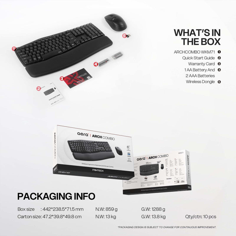 FANTECH WKM71 AERA ARCH: The Ultimate Natural Curved Ergonomic Wireless Combo, High-Performance Silent Keyboard & Mouse