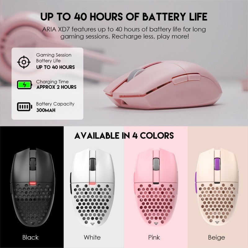Fantech XD7 Aria GO Mouse, 3 Mode Connection Wired, Bluetooth & Wireless, 26000DPI, Ultra light weight, Built-in Battery