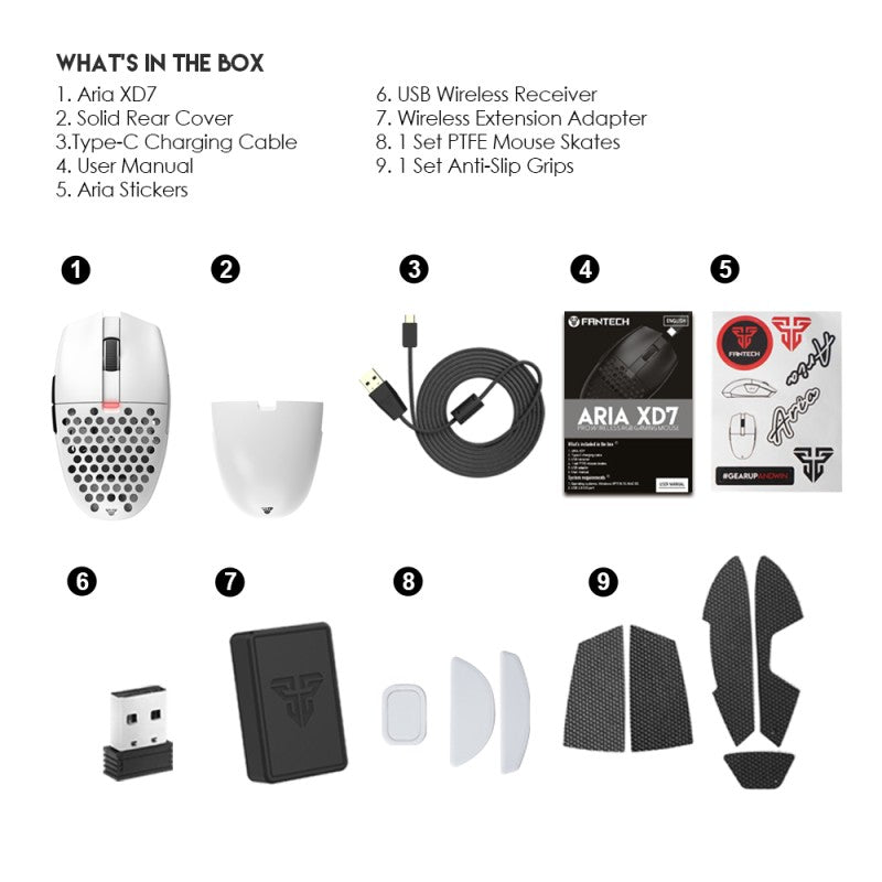 Fantech XD7 Aria GO Mouse, 3 Mode Connection Wired, Bluetooth & Wireless, 26000DPI, Ultra light weight, Built-in Battery