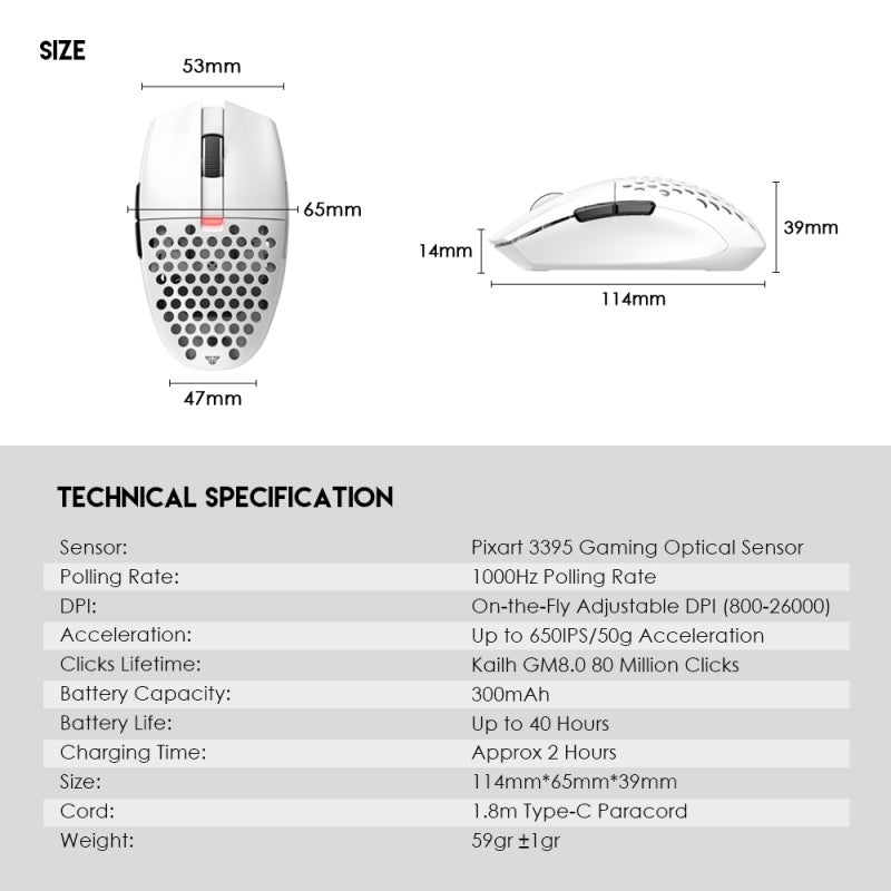 Fantech XD7 Aria GO Mouse, 3 Mode Connection Wired, Bluetooth & Wireless, 26000DPI, Ultra light weight, Built-in Battery