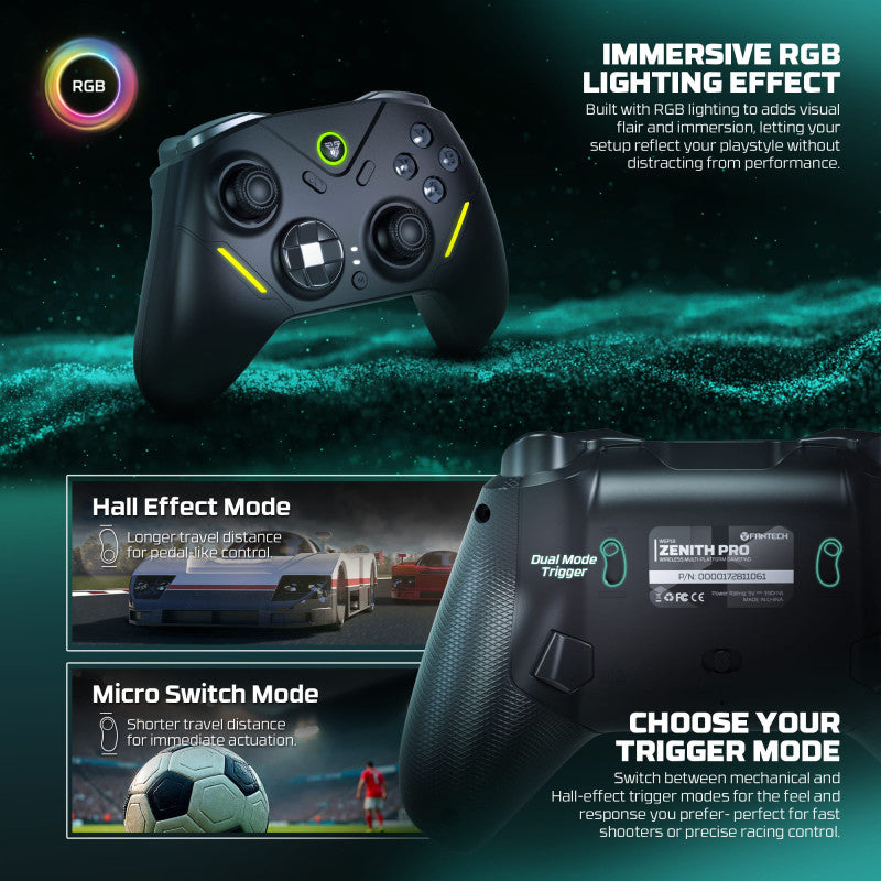 FANTECH Zenith Pro WGP18 Multi-Platform Wireless Controller Hall Effect, RGB, Motion Sensor, Macro, Touchpad, 10H Battery