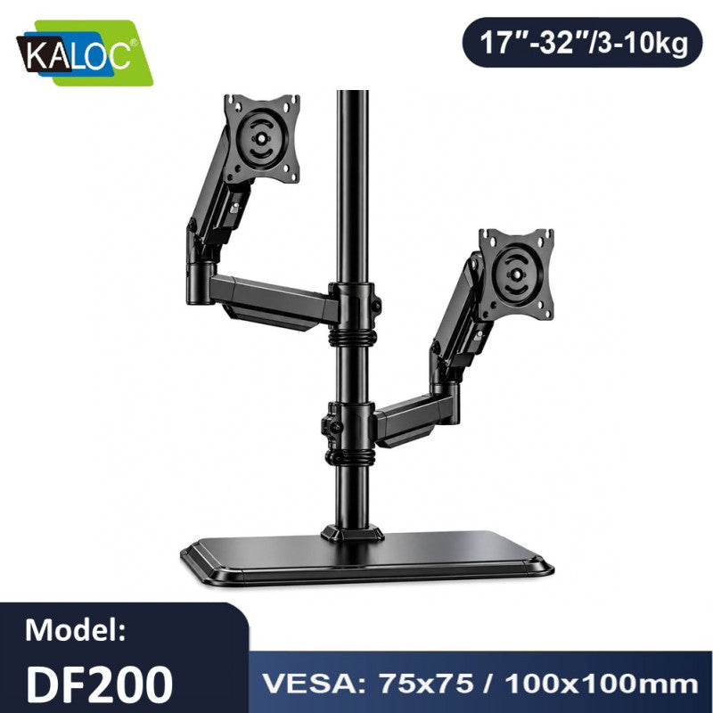 KALOC DF200 17–32" Dual Monitor Stand with Gas Spring Arm, Adjustable Heavy-Duty Desk Mount