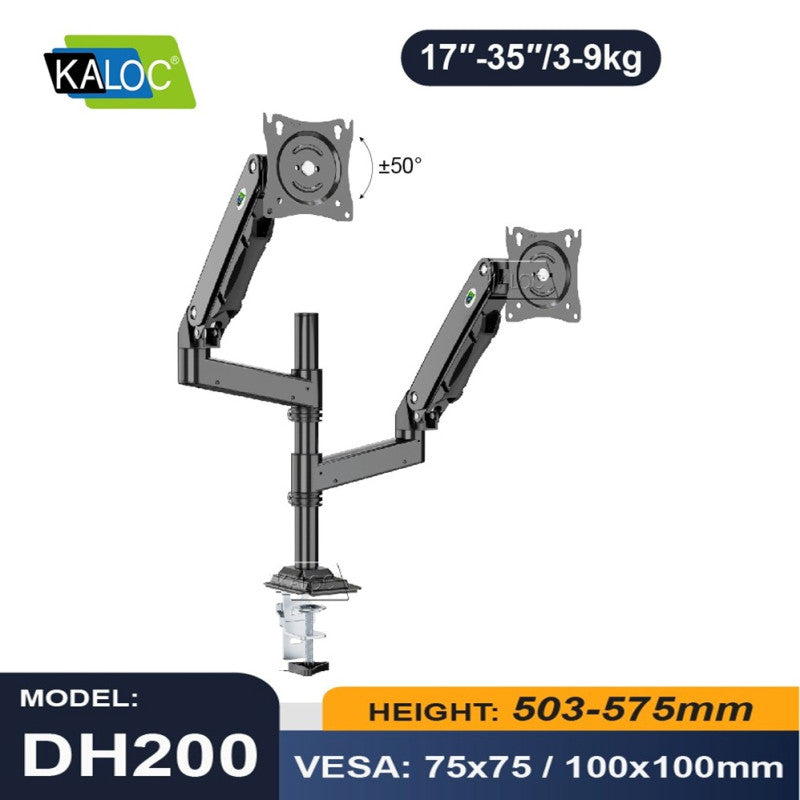 KALOC DH200 STUDIO PRO Dual Monitor Arm, Gas Spring technology & USB Extension & Cable Management for 17 to 35 Inch Screens